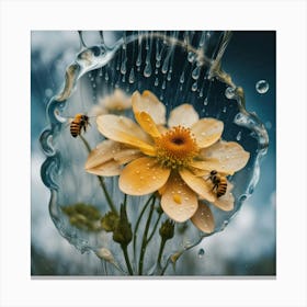 Bees On A Flower Canvas Print