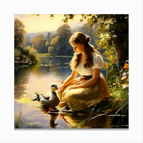 Girl And A Duck Canvas Print