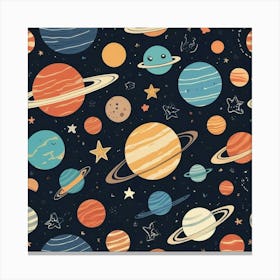 Planets And Stars Cute Kids Room Drawing Illustration 1 Canvas Print