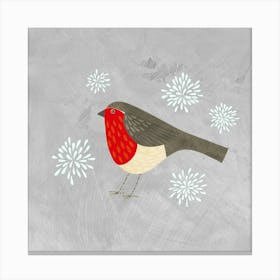 Robin Bird with Snowflakes Canvas Print