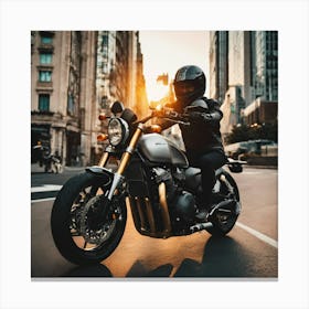 Sunset On A Motorcycle Canvas Print