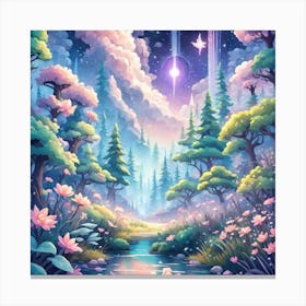 A Fantasy Forest With Twinkling Stars In Pastel Tone Square Composition 415 Canvas Print