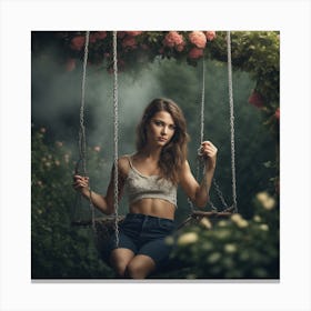 Beautiful Girl On A Swing Canvas Print