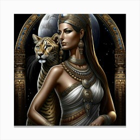 Egyptian Woman And Tiger Canvas Print