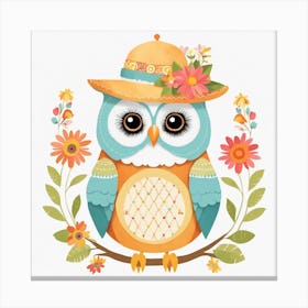 Floral Baby Owl Nursery Illustration (16) Canvas Print