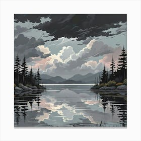 Lake Art Print With Forest At Night (1) Canvas Print