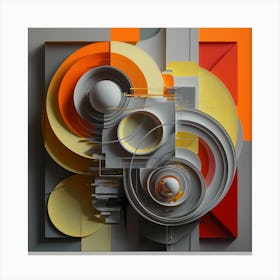 Neo Cubist Harmony Orange & Grey Abstraction (4) Canvas Print