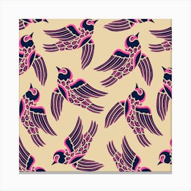 BIRDS FLYING HIGHER Cute Nature Wildlife in Midnight Blue Hot Pink Sand Canvas Print