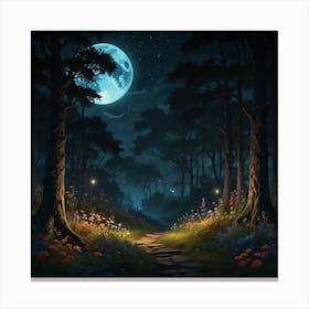 Forest Path At Night Canvas Print