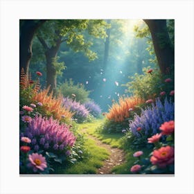 Magical Garden With Sparkling Fairy Dust And Vibrant Flowers 1 Canvas Print