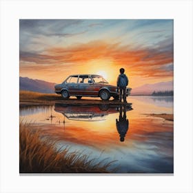 'The Boy And The Car' Canvas Print