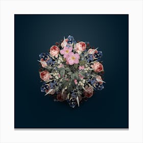 Vintage Tea Scented Roses Bloom Flower Wreath on Teal Blue n.1769 Canvas Print