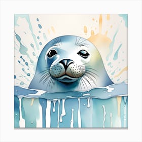 Seal In The Water watercolor dripping 1 Canvas Print