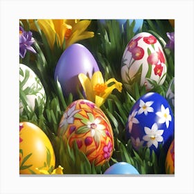 Painted Easter Eggs amongst the Daffodils Canvas Print