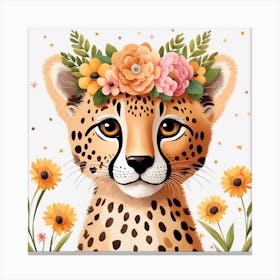 Floral Baby Leopard Nursery Illustration (1) Canvas Print