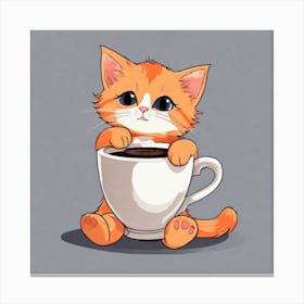 Cute Orange Kitten Loves Coffee Square Composition Canvas Print