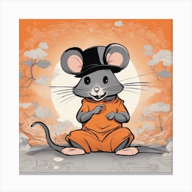 A Silhouette Of A Mouse Wearing A Black Hat And Laying On Her Back On A Orange Screen, In The Style (1) Canvas Print