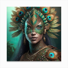 Firefly A Modern Illustration Of A Fierce Native American Warrior Peacock Iguana Hybrid Femme Fatale (19) Canvas Print