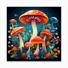 Mushrooms In The Forest 5 Canvas Print