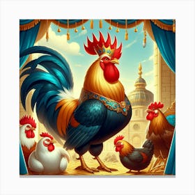 Rooster And Chickens Canvas Print