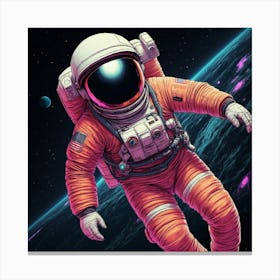 Default A Neon Drawing Of An Astronaut Floating In Space Digit 0 1 Canvas Print