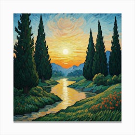 Sunset By The River Canvas Print