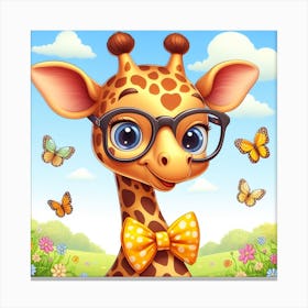 Cute Giraffe With Glasses Canvas Print