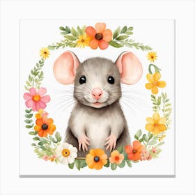 Floral Baby Rat Nursery Illustration (30) Canvas Print