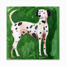 Dalmatian On Green - animal painting dog square pet living room bedroom kids room Canvas Print