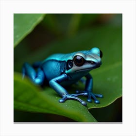 A Vibrant Blue Poison Dart Frog Camouflaged In The Leaves 1 Canvas Print