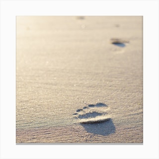 The Footprint In The Sand At The Beach Square Canvas Print