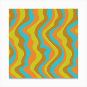 GOOD VIBRATIONS Groovy Mod Wavy Psychedelic Abstract Stripes in Retro Sixties Colours Orange Lime Green Butterscotch Aqua Canvas Print