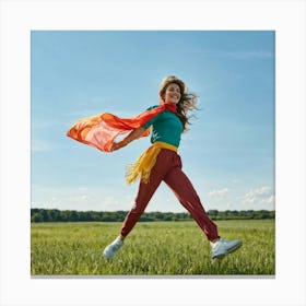 A Youthful Female Exuding Vitality Engaged In Jumping With Unrestrained Joy Sporting Healthy Slim (5) Canvas Print