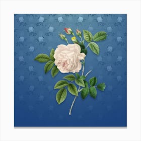 Vintage Rosa Indica Botanical on Bahama Blue Pattern n.0957 Canvas Print
