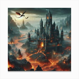 Dragon Castle In The Fire Canvas Print