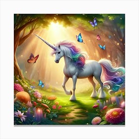 Unicorn In A Beautiful Enchanted Forest 2 Canvas Print