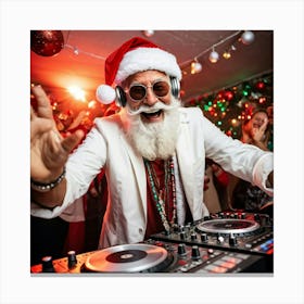 A Silver Haired Senior Man Sporting A Beard And Red Santa Hat Immerses Himself In The Rhythms Of A (1) Canvas Print