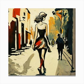 Woman Walking Down The Street 2 Canvas Print