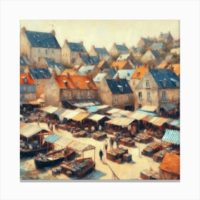 Market At The Port, Acrylic Painting Style Canvas Print