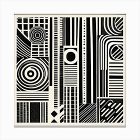 Retro Inspired Linocut Abstract Shapes Black And White Colors art, 231 Canvas Print