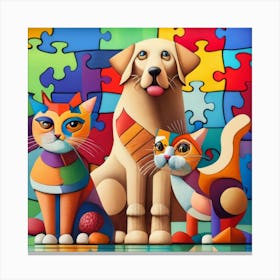 Two Cats And Dog Living In Peace Canvas Print