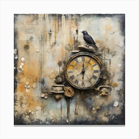 Clock And A Bird Canvas Print