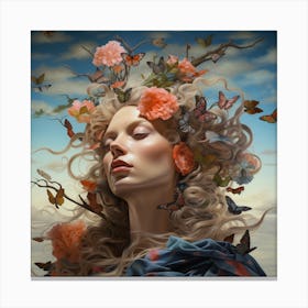 Woman With Butterflies In Her Hair Canvas Print