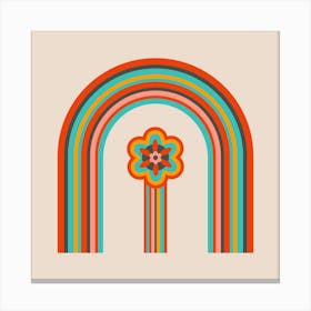 COLOURS OF THE RAINBOW Mid-Century Modern Scandi Folk Rainbow Floral in Vintage Retro Colours on Cream Canvas Print