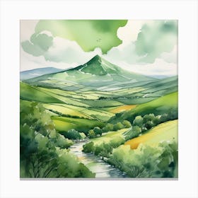 Green Sky art Watercolor Canvas Print