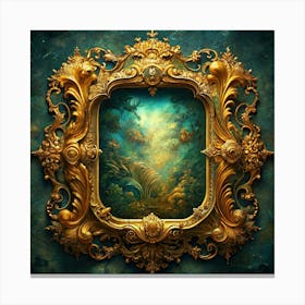 Ornate Gold Frame With Landscape Painting Canvas Print