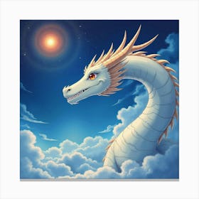 Mystical Dragon In A Celestial Sky, Watercolor 1 Canvas Print