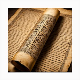 Scroll Of The Bible, An Ancient Scroll With Intricate Designs Indicating The Pursuit Of Knowledge And History Canvas Print