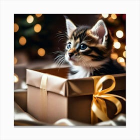 Cat with presents, golden lights Canvas Print