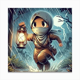 Ninja Girl In The Rain Canvas Print